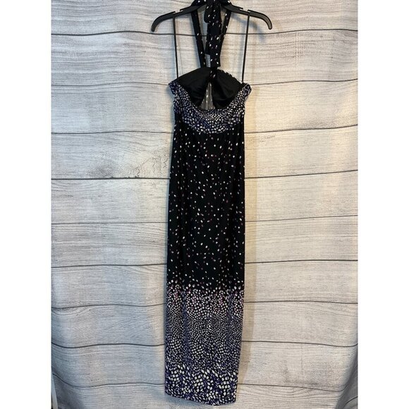 MSK Black & Purple Maxi Dress Confetti Print Size 10 - Picture 3 of 4